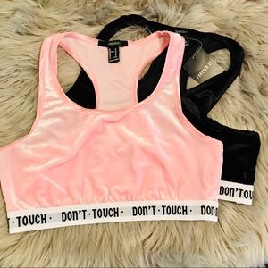NWT Pink Black Velour Velour Sports Bra